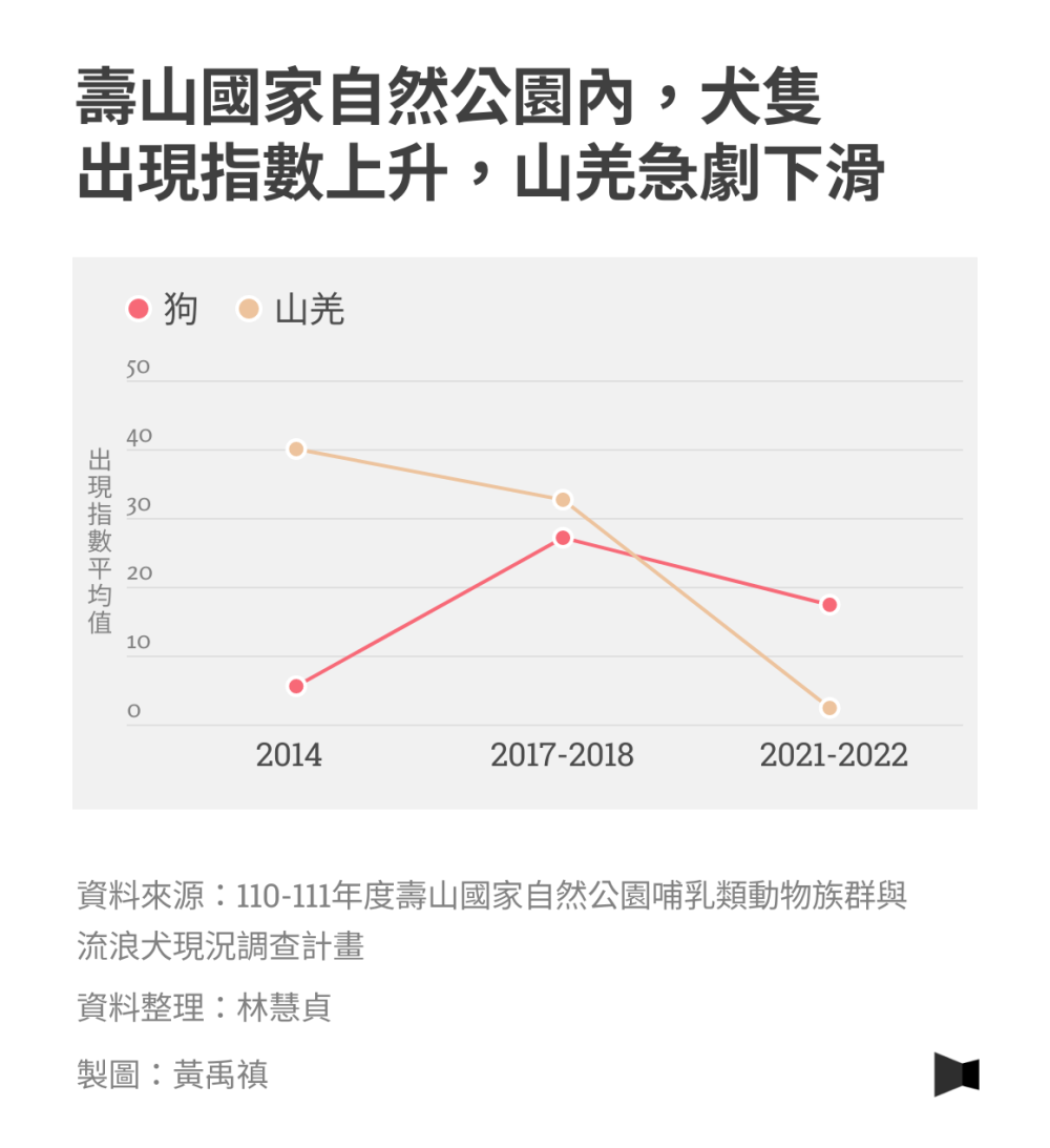 09壽山國家自然公園內犬隻出現指數上升山羌急劇下滑